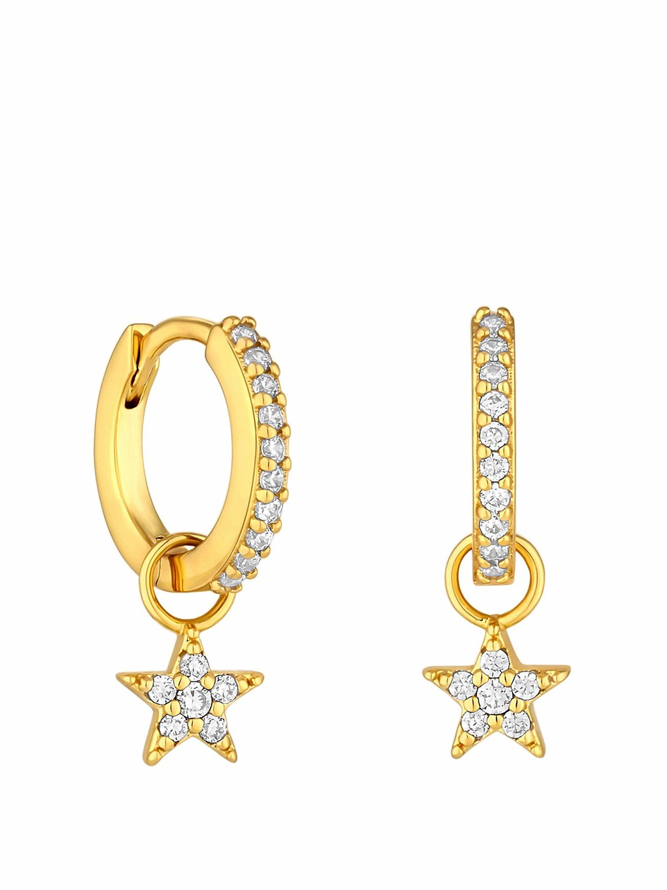 Product photograph of Inicio 14k Gold Plated Cubic Zirconia Star Huggie Earrings from very.co.uk