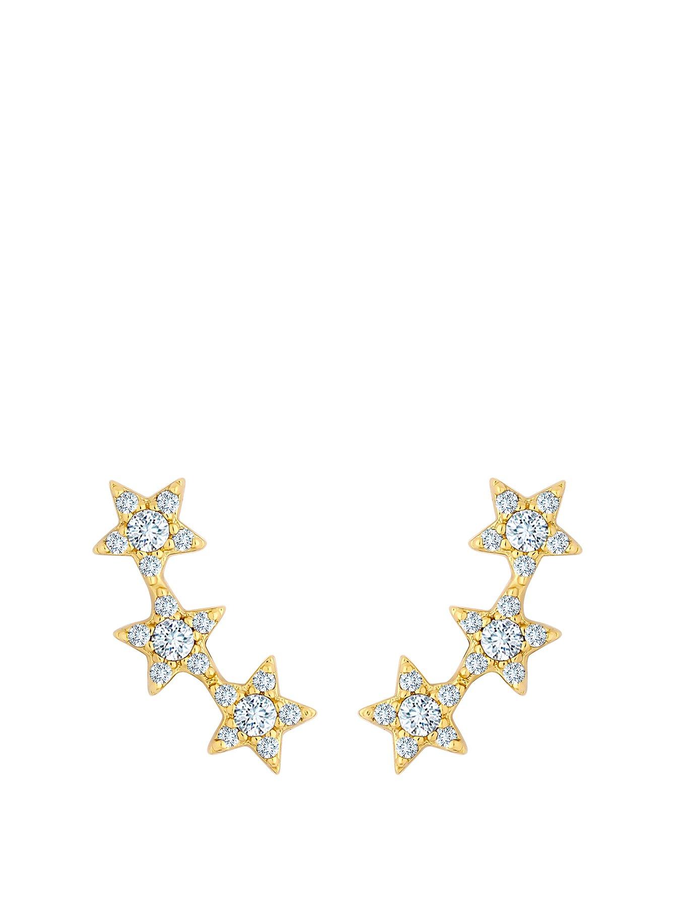 Product photograph of Inicio 14k Gold Plated Cubic Zirconia Star Ear Climber from very.co.uk