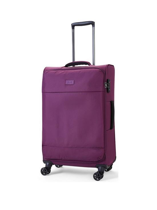 front image of rock-luggage-paris-8-wheel-softshell-lightweight-medium-suitcase-with-lock--purple