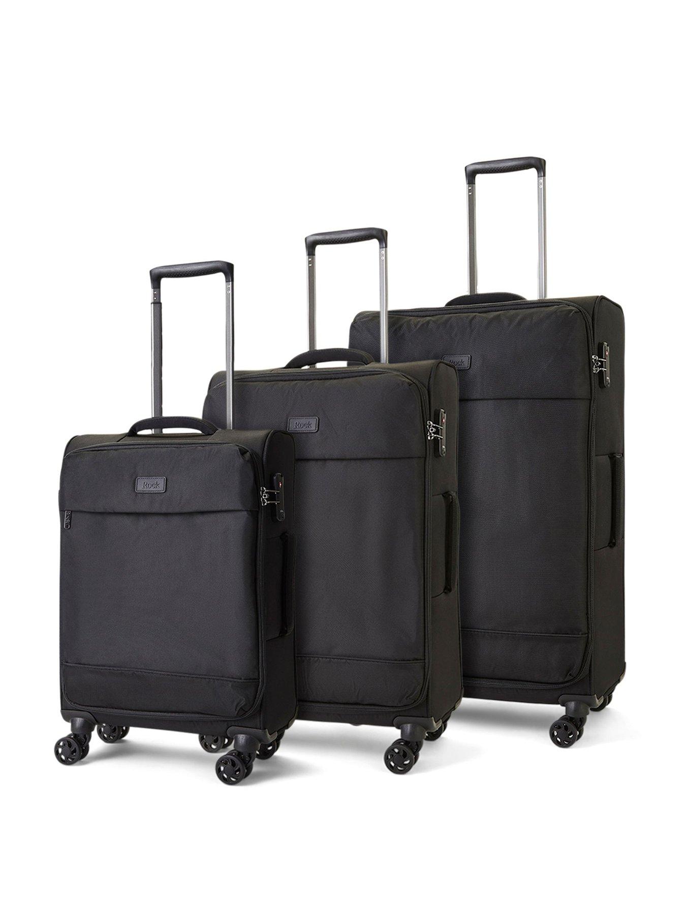 Image 1 of 4 of Rock Luggage Paris 8 Wheel Softshell Lightweight 3pc Suitcase With Lock -Black