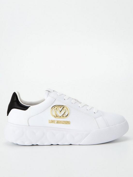 front image of love-moschino-big-heart-logo-trainers-whitegold
