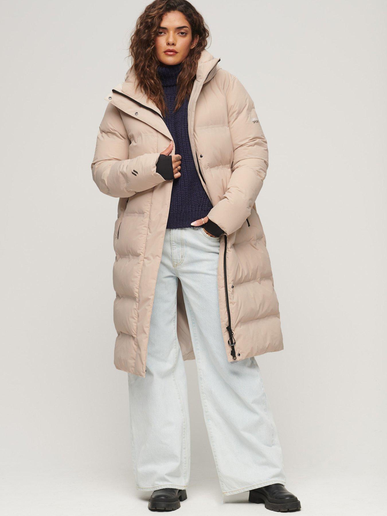 Hooded Longline Puffer Coat Beige