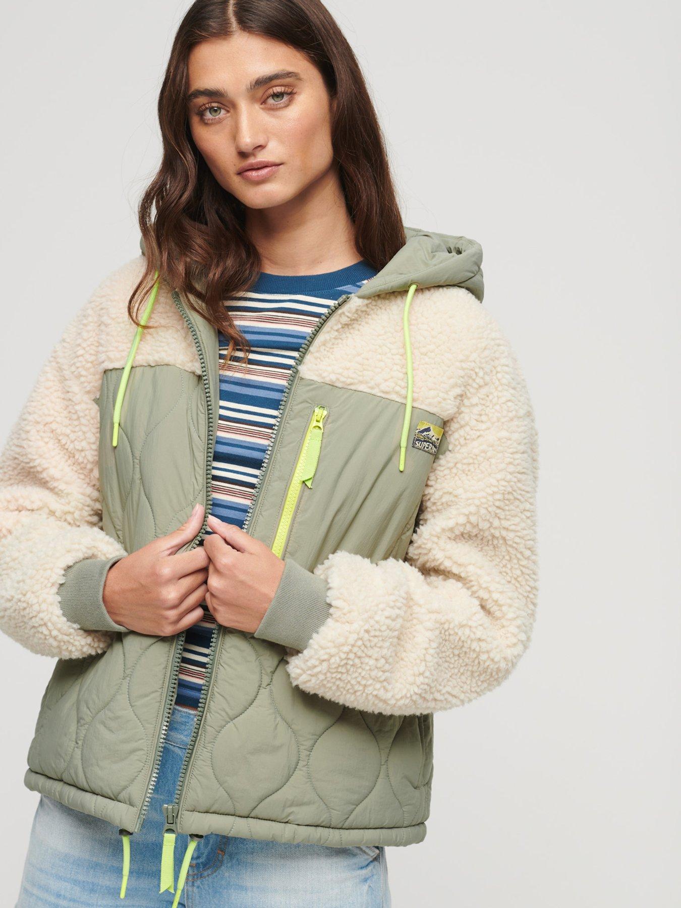 Superdry Sherpa Quilted Hybrid Jacket - Green | very.co.uk