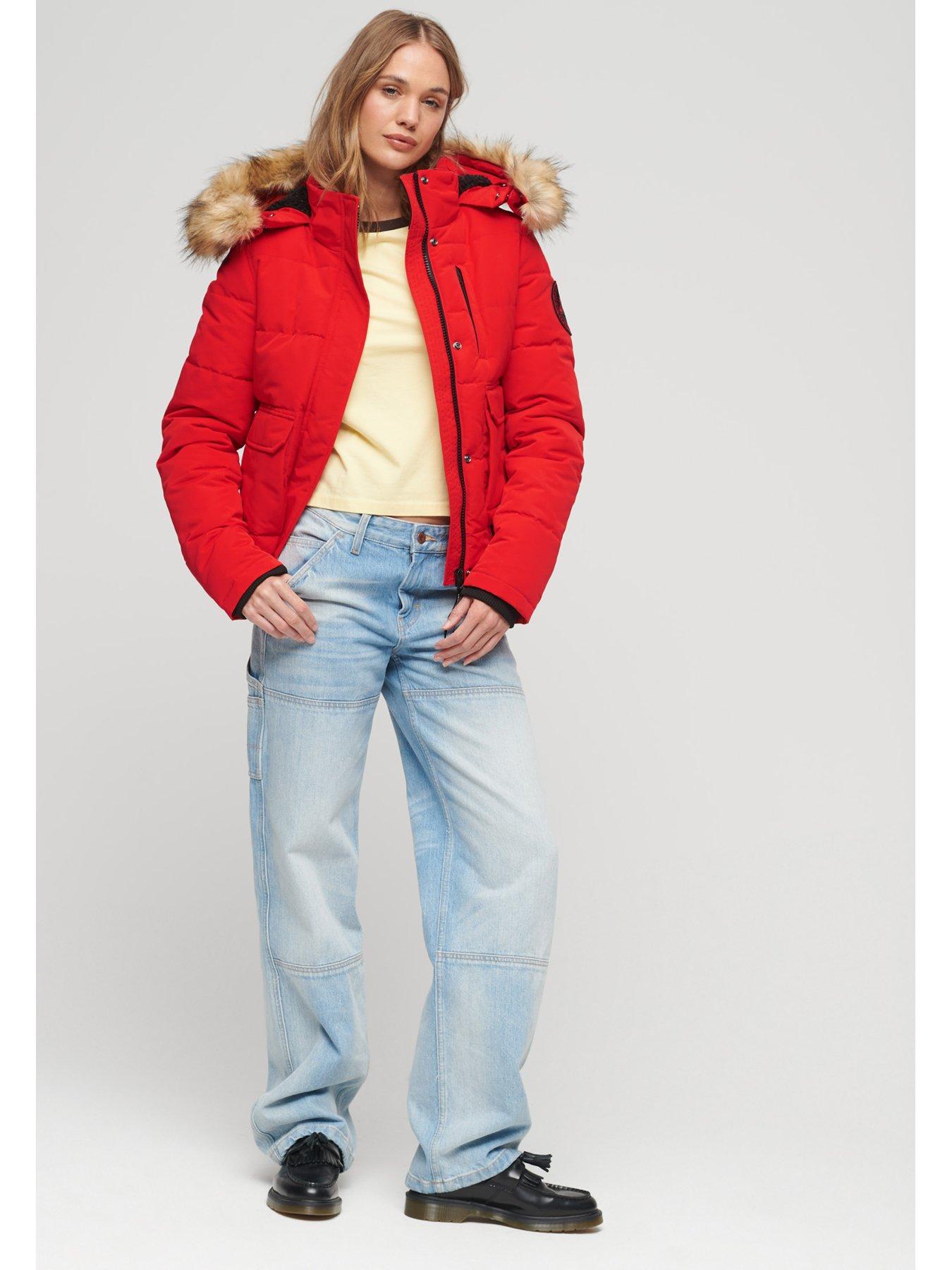 Superdry Hooded Everest Puffer Bomber Jacket - Red | very.co.uk