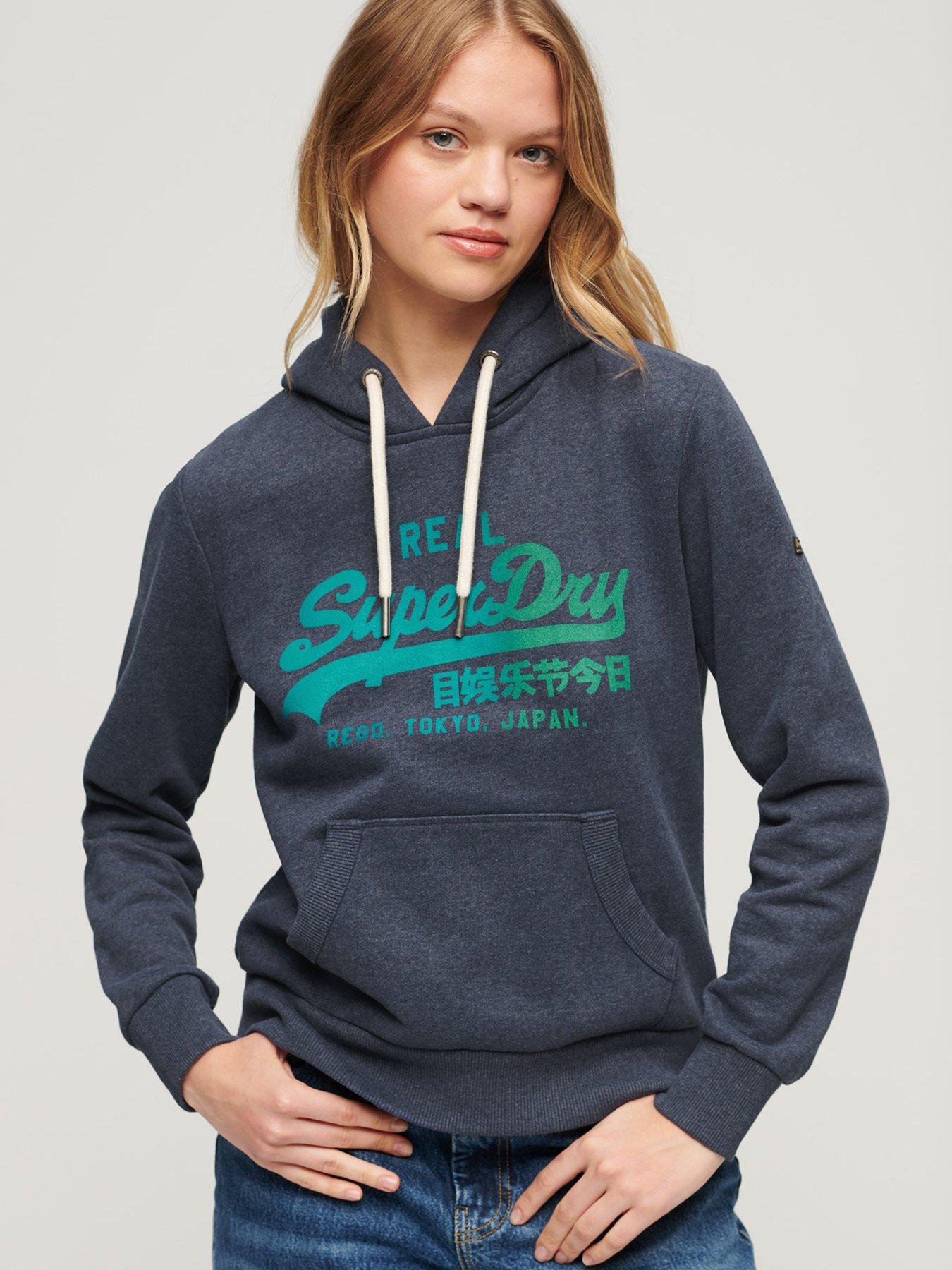 Tonal Vintage Logo Graphic Hoodie Navy