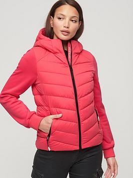 superdry hooded storm hybrid padded jacket - pink