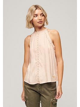 superdry lace sleeveless high neck top - pink