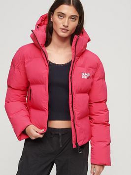 superdry hooded boxy puffer jacket - red