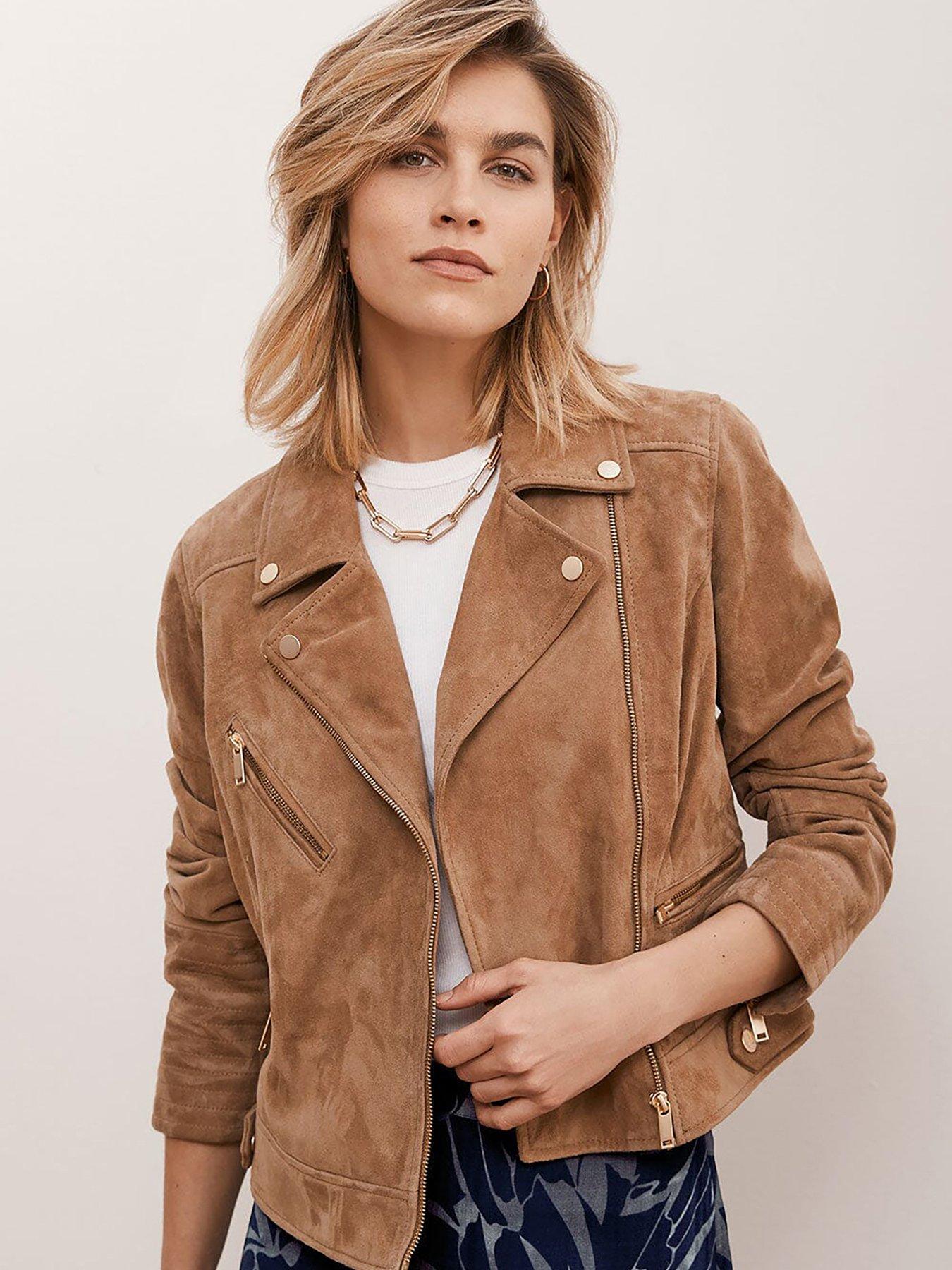 Ladies suede sale biker jacket