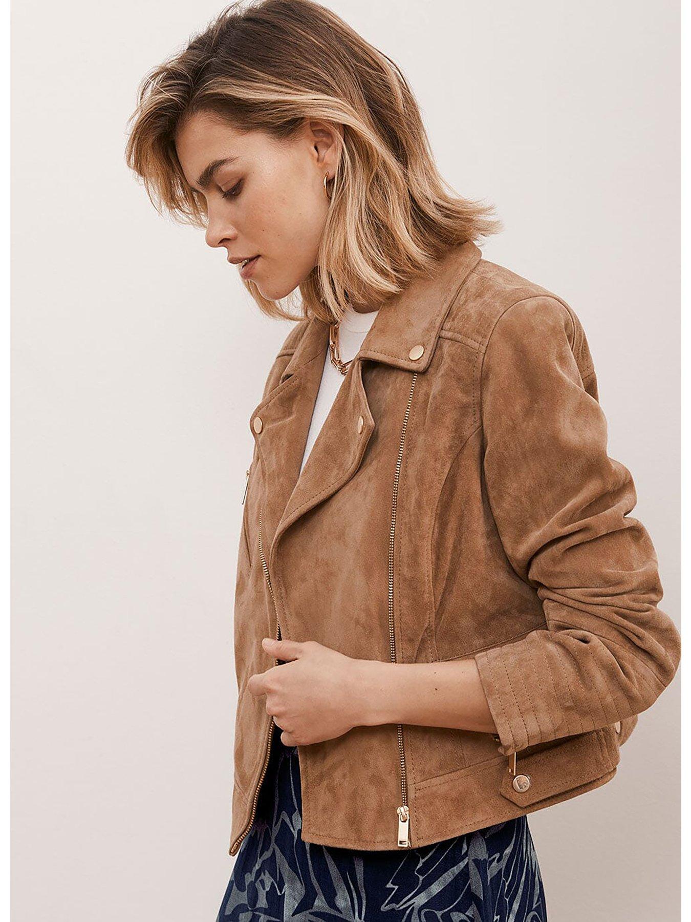 Mint Velvet Camel Suede Biker Jacket