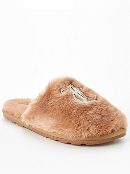 juicy couture faux fur slipper - beige