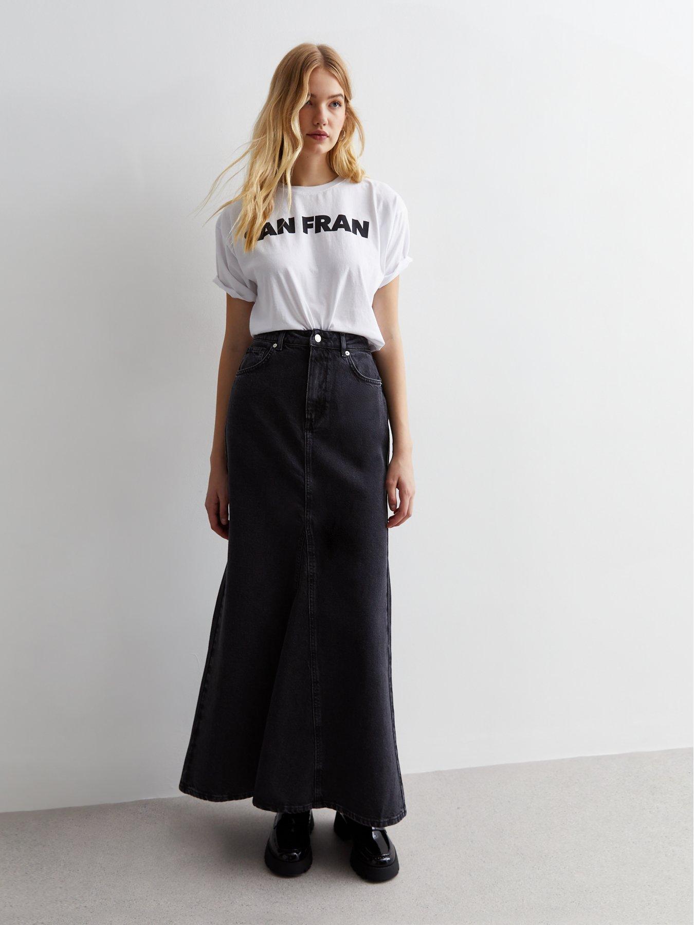 Black flare skirt long best sale