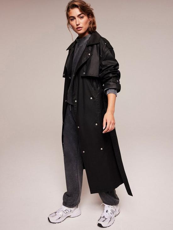 front image of mint-velvet-black-waxed-trench