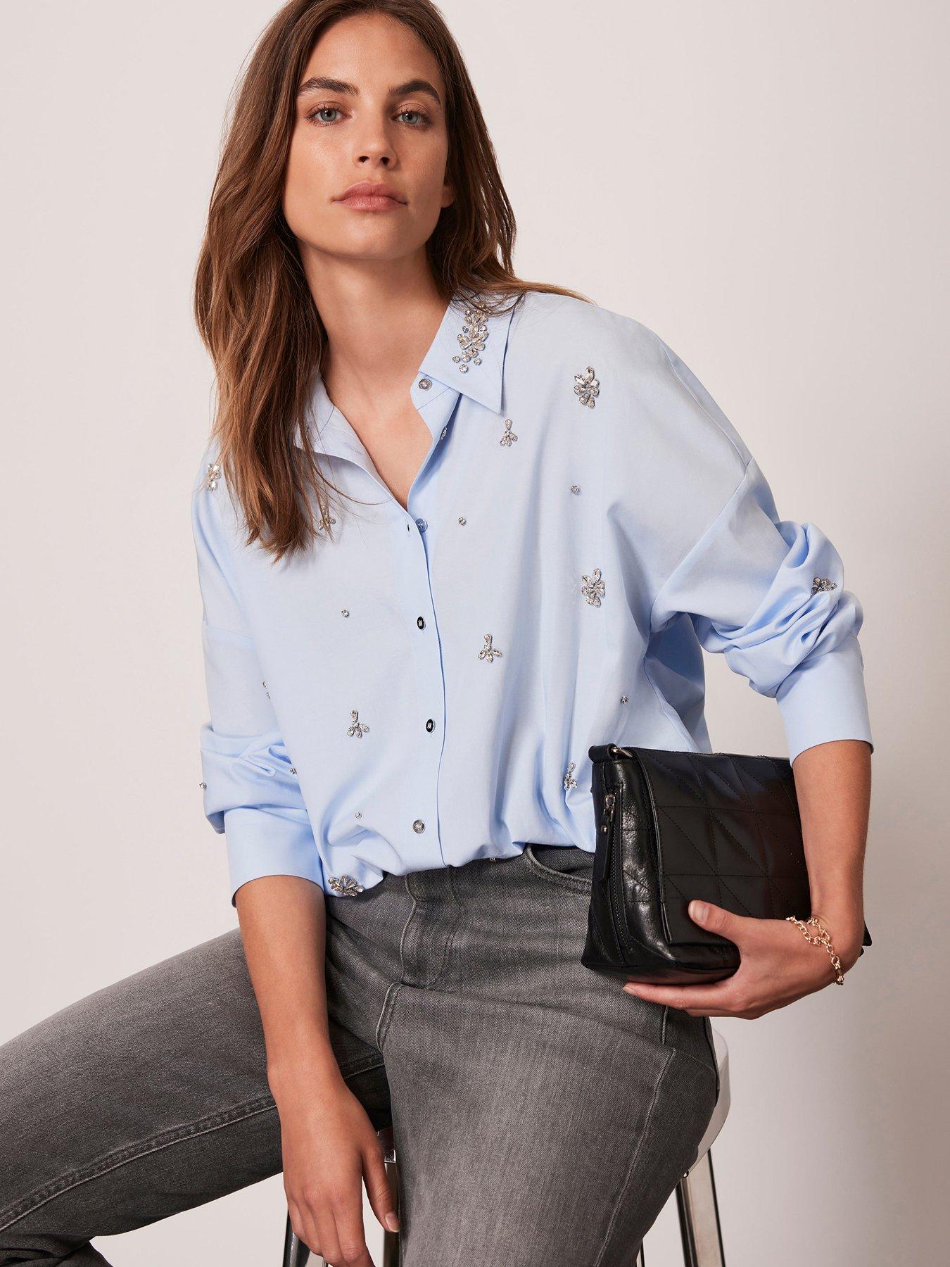 Mint Velvet Blue Spaced Embellished Shirt