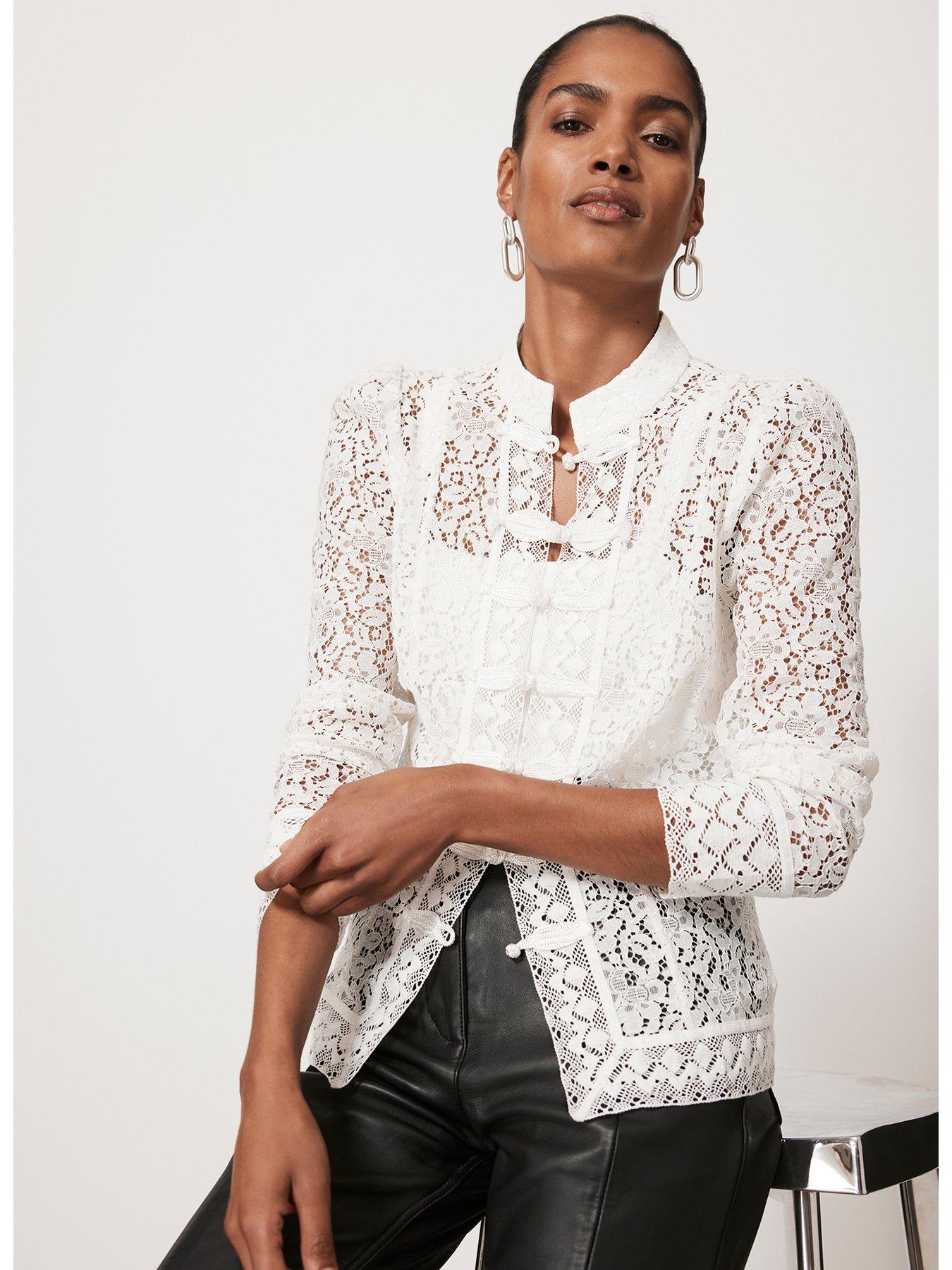 High collar hot sale lace blouse