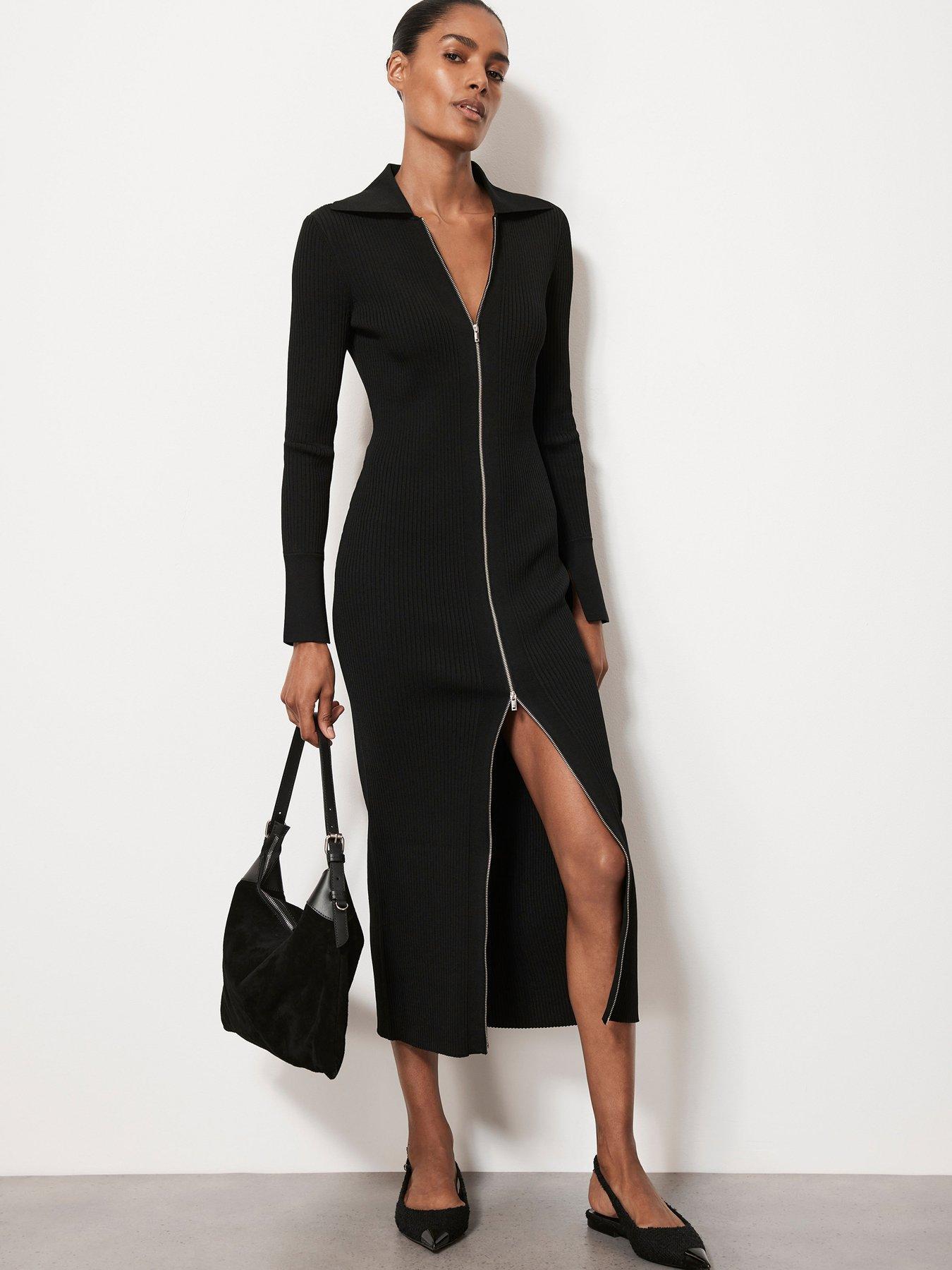 Black Zip Through Collar Dress