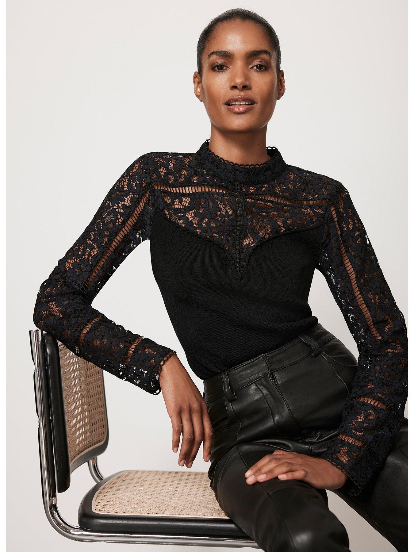 Black lace long sleeve top