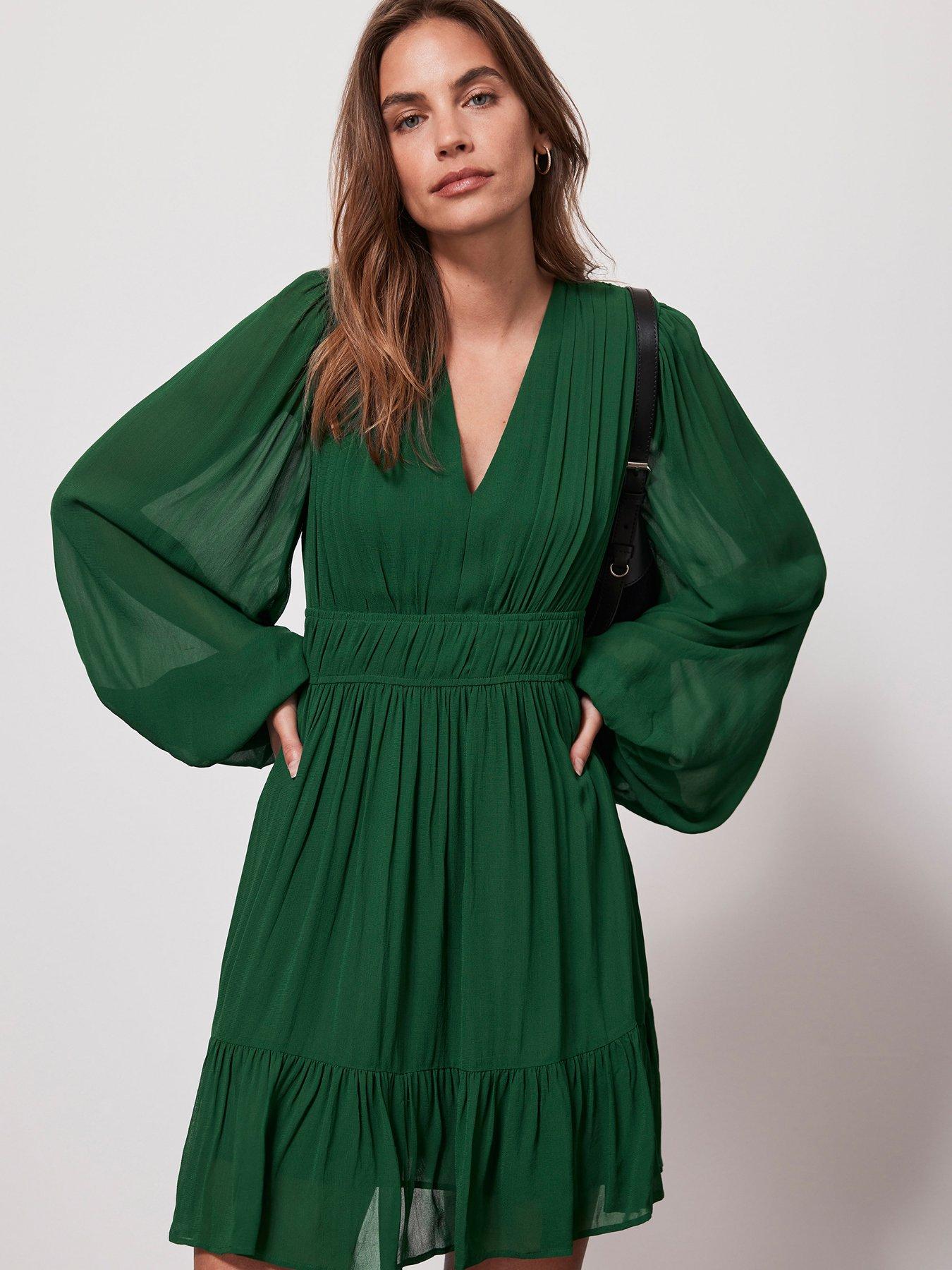 Mint Velvet Green Ruched Waist Mini Dress