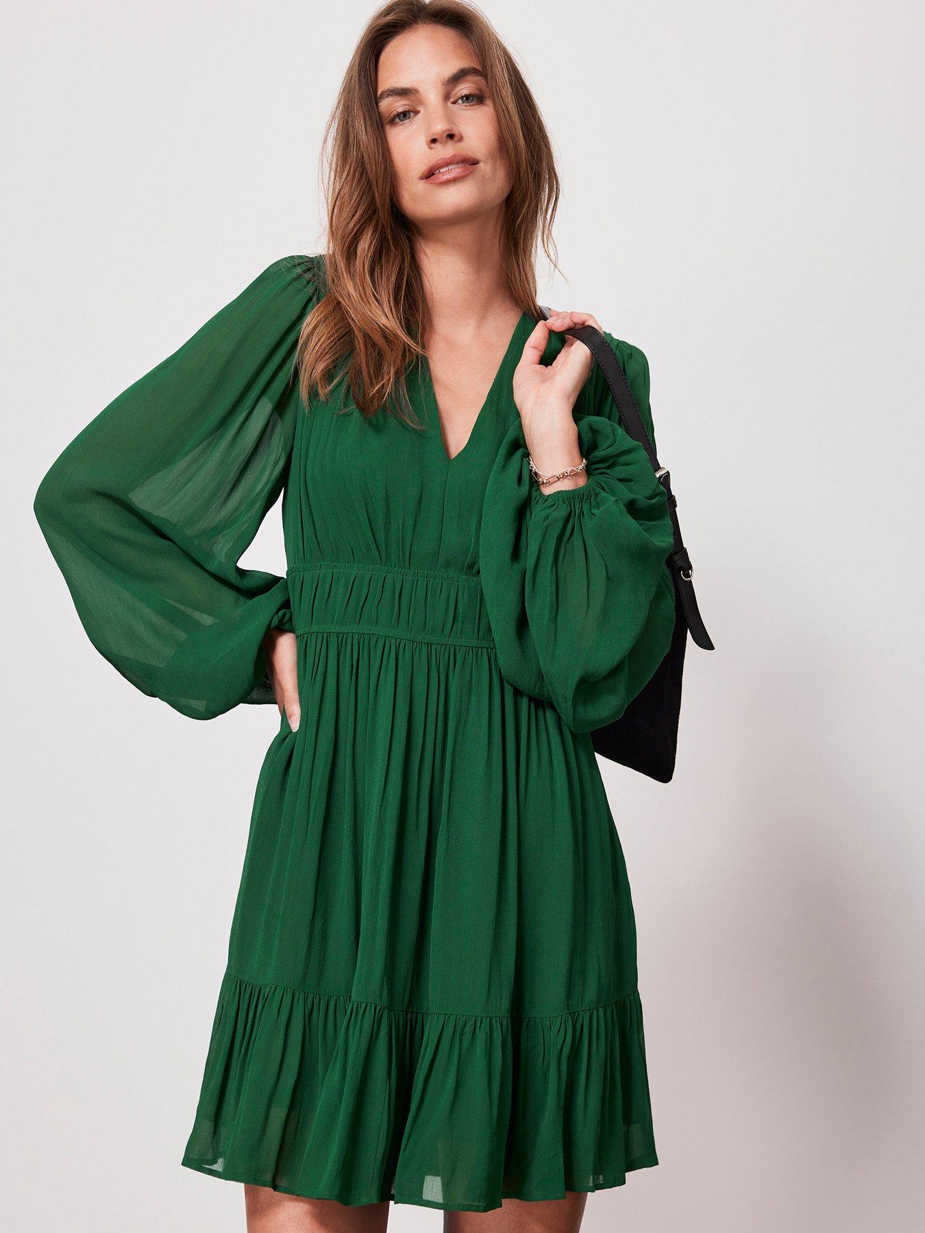 Mint velvet green on sale ruched collar dress