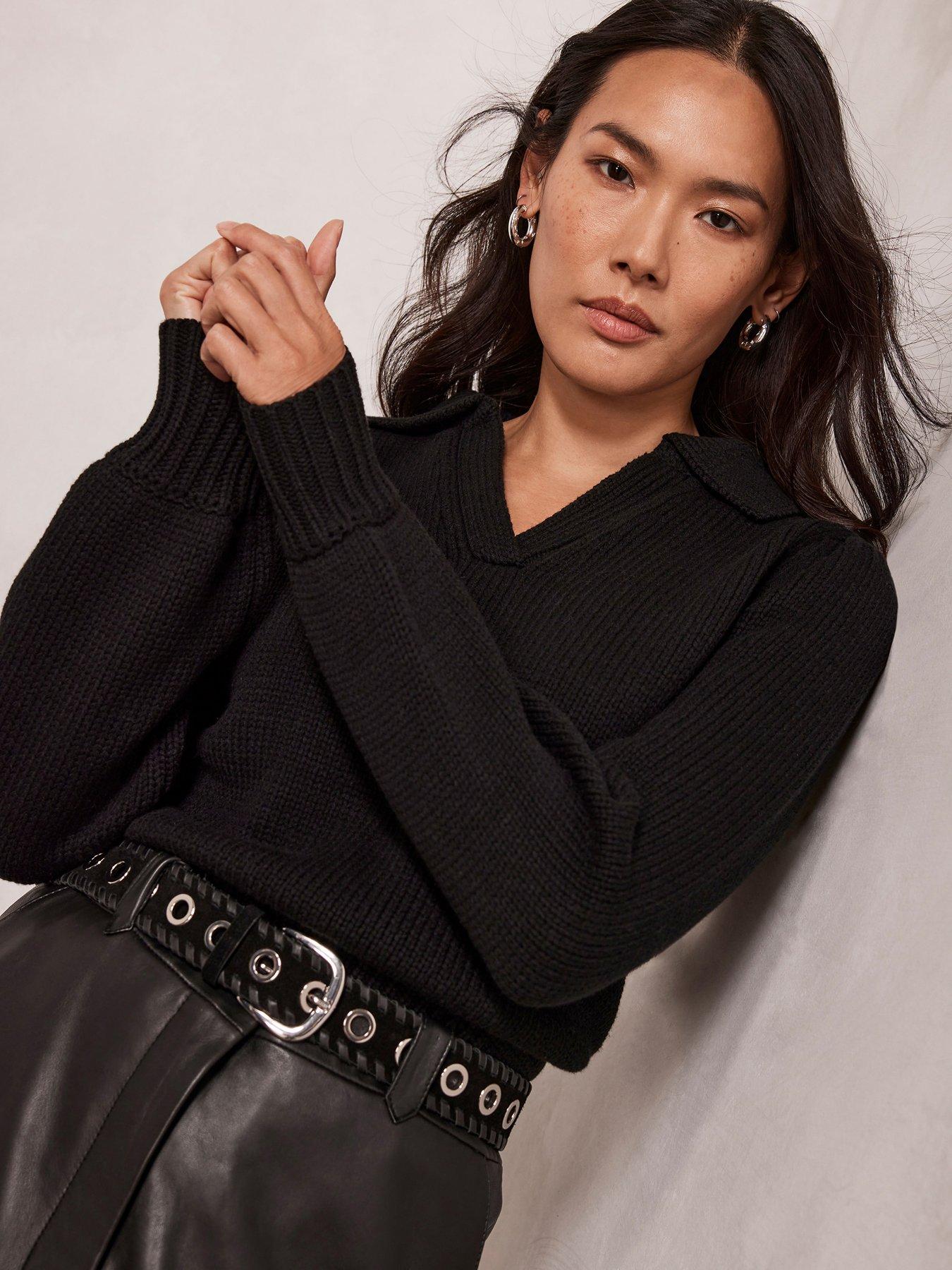 Black sweater hotsell with puff sleeves