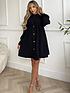  image of ax-paris-black-long-sleeve-gathered-detail-button-front-dress