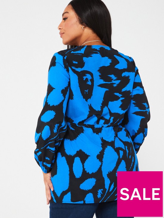 stillFront image of v-by-very-curve-drawstring-waist-blouse-blue-print