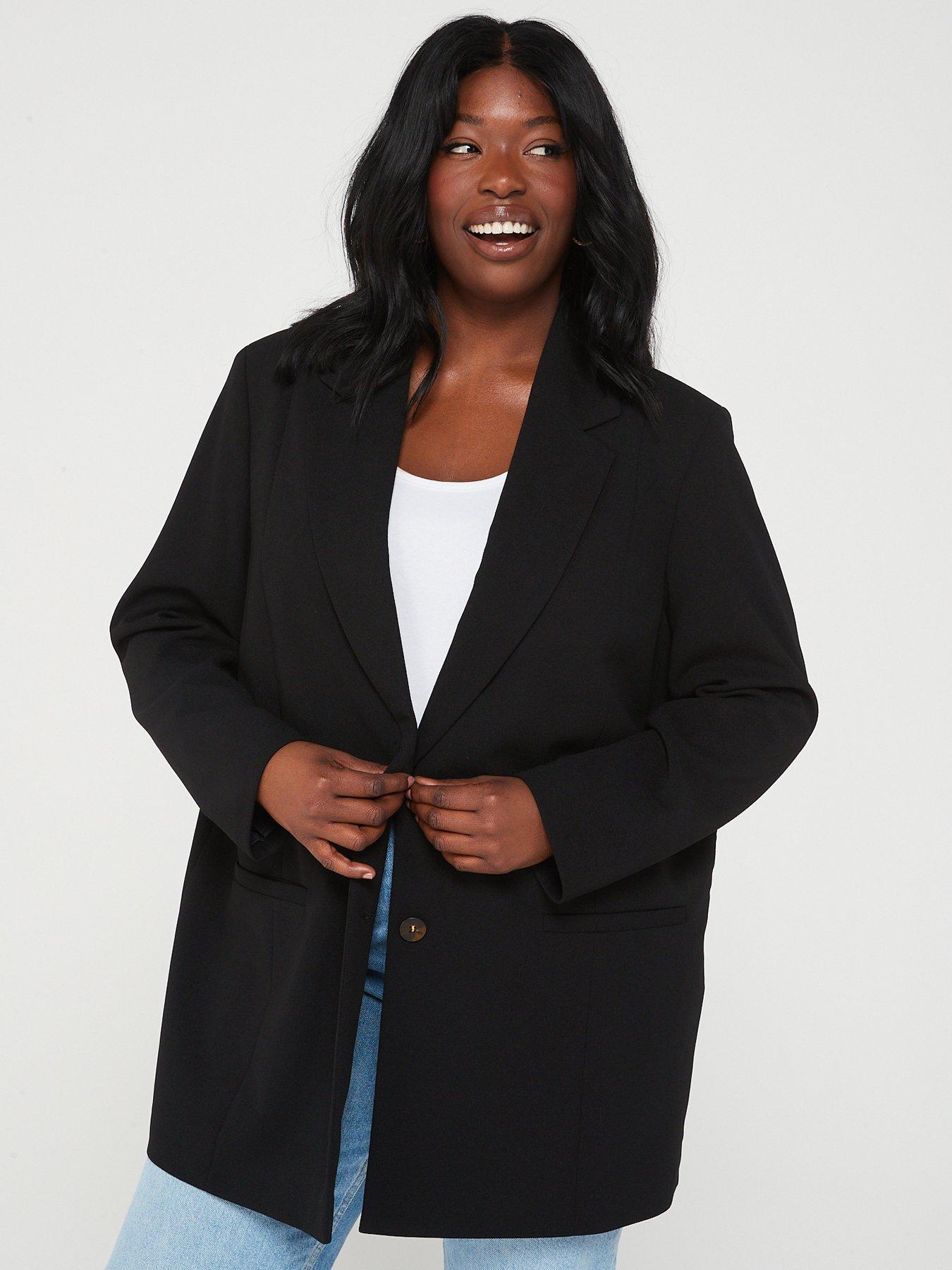 V by Very Curve Stretch Longline Blazer Black Very