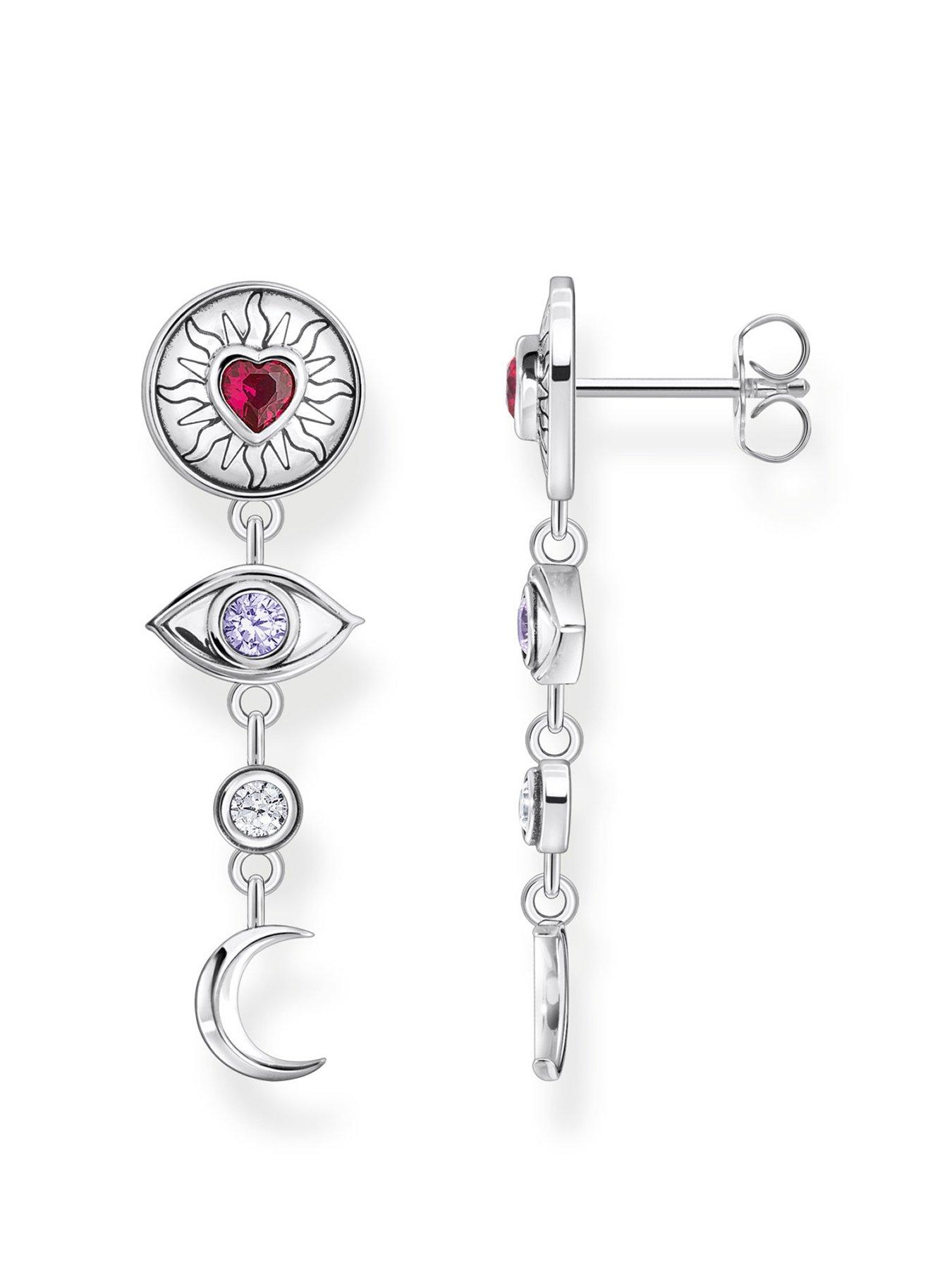 Product photograph of Thomas Sabo Sterling Eye Moon Heart Moon Drop Earring from very.co.uk