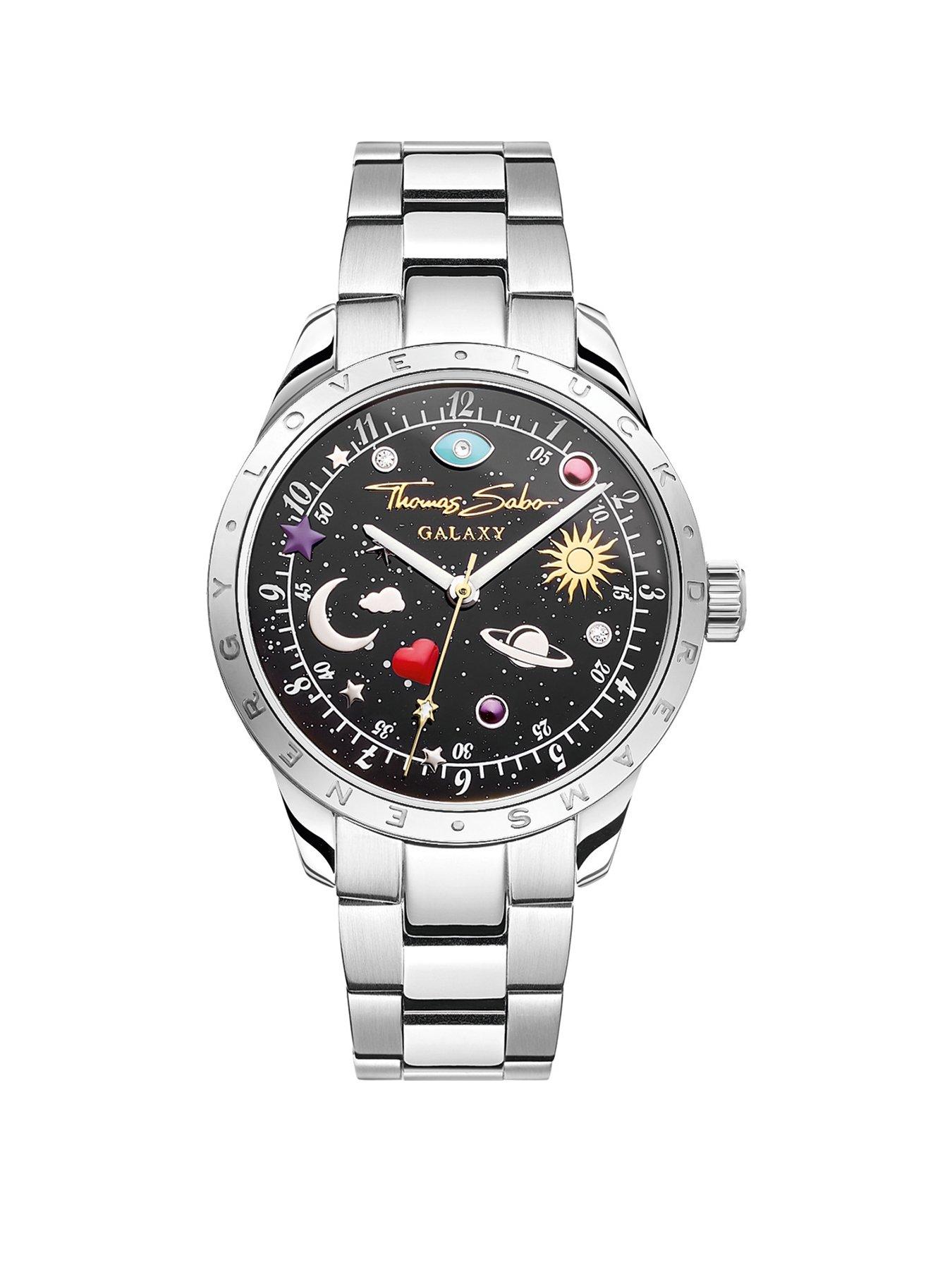 Product photograph of Thomas Sabo Cosmic Amulets Black Constellation Dial Ladies Watch from very.co.uk