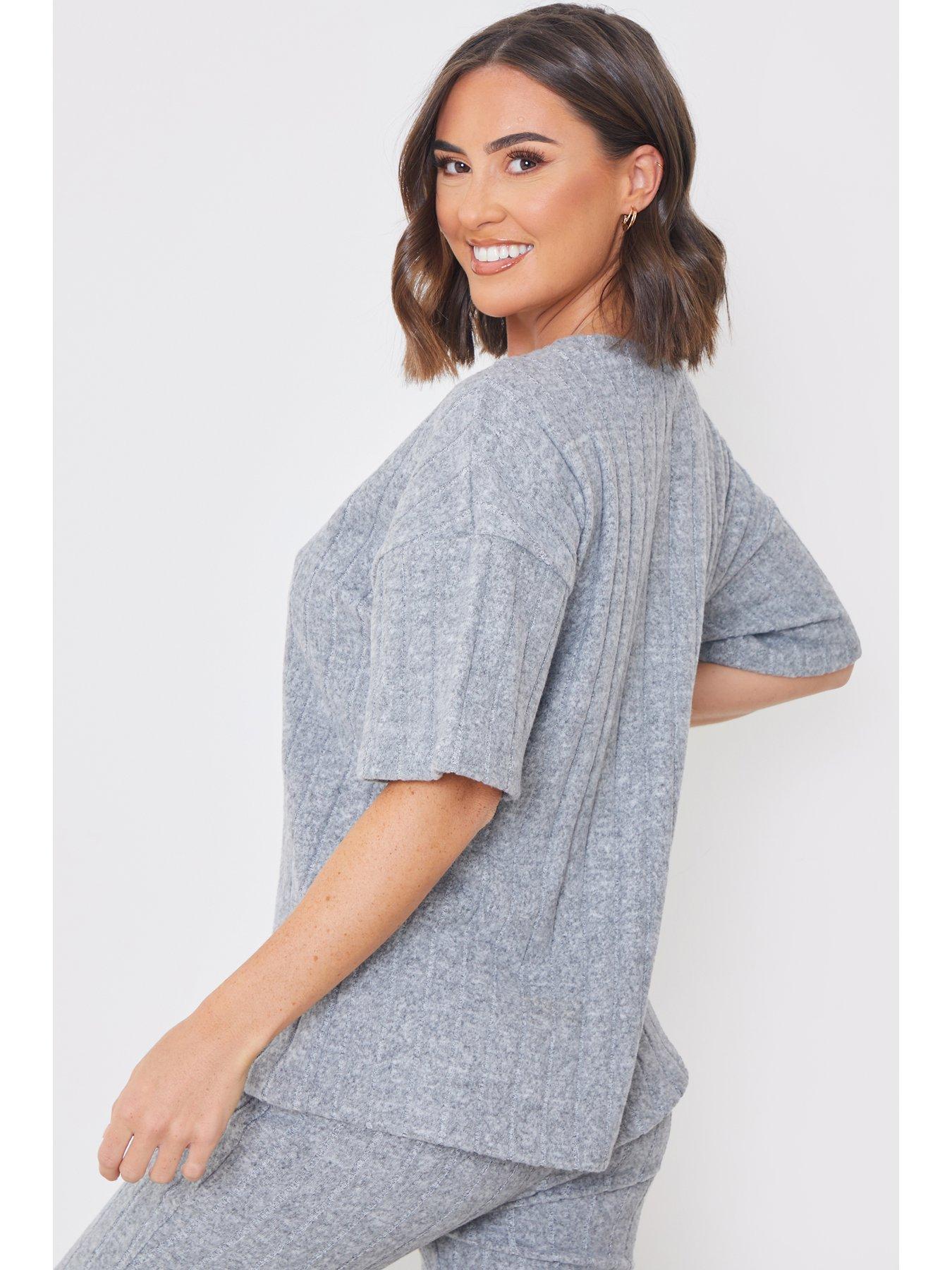 Grey Brushed Rib Button Up Long Sleeve Crop Top