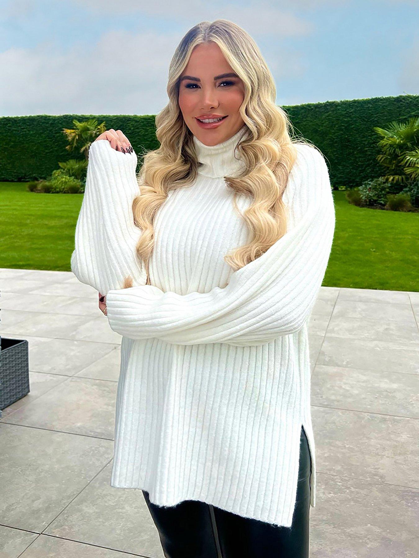Buy In The Style Cream Perrie Sian Contrast Sleeve High Neck Jumper from  Next Poland