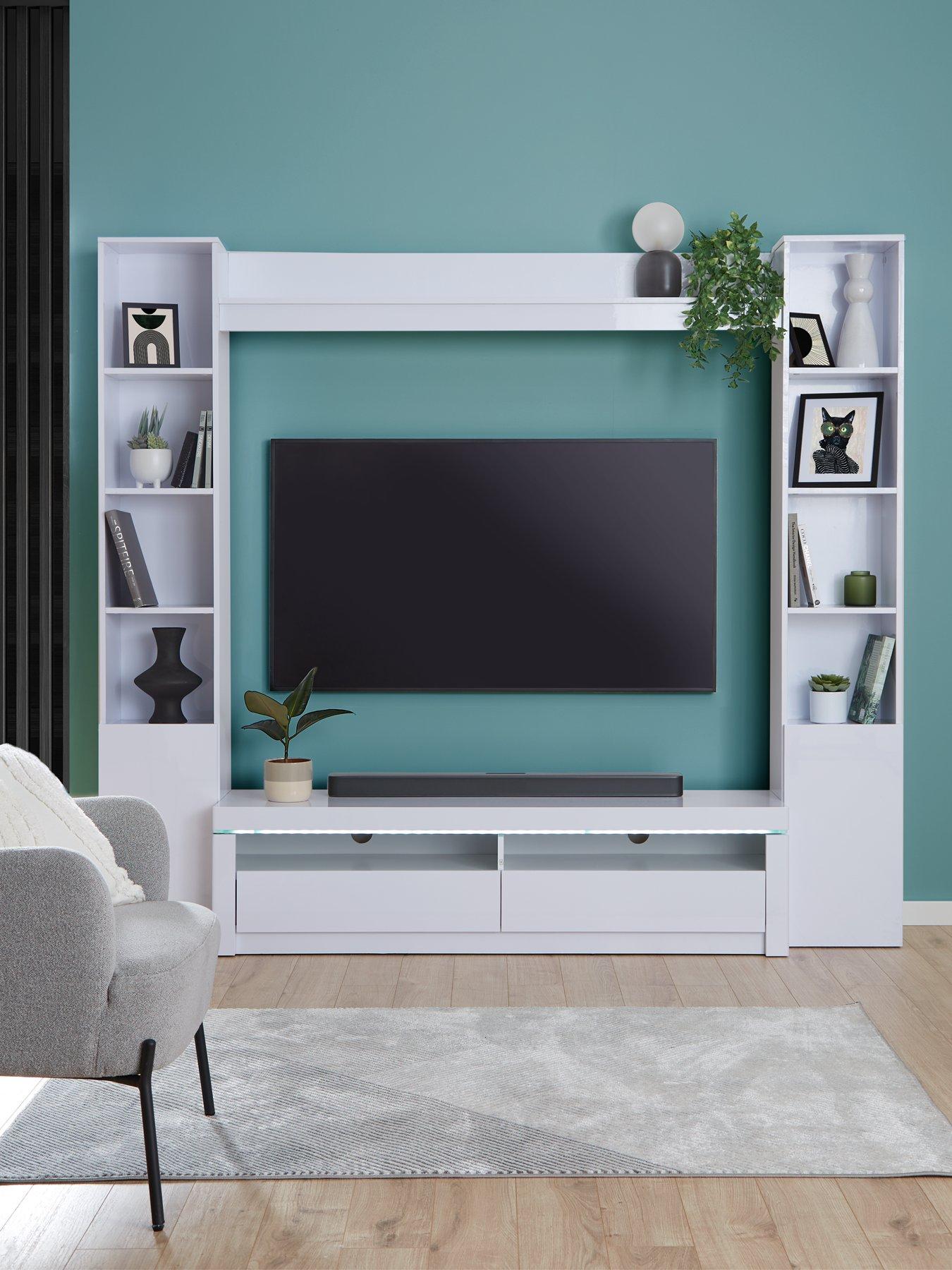 undefined Atlantic High Gloss TV Unit with LED Light (fits up to 65 inch TV) - White