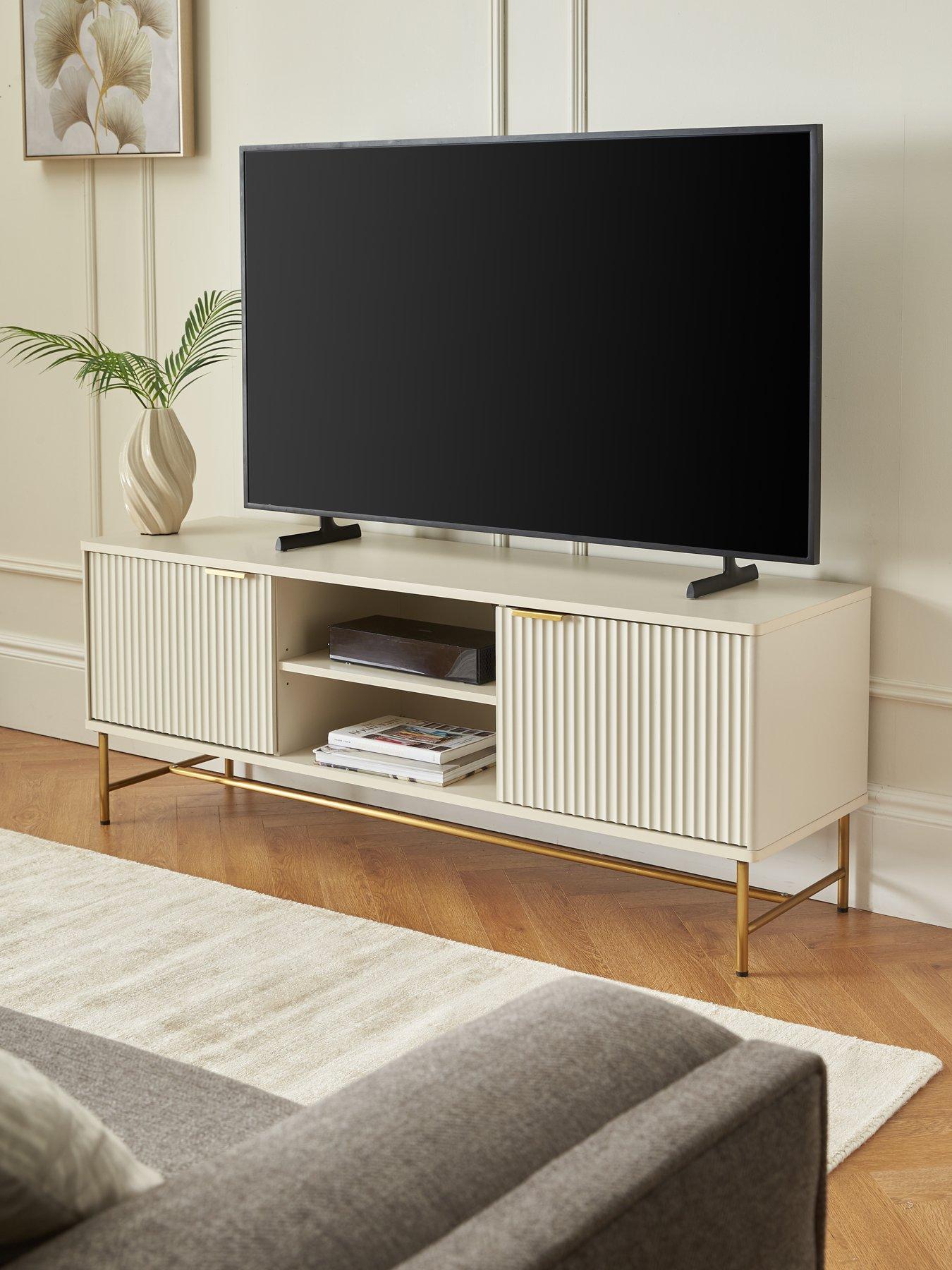 Very Home Cora TV Unit Ivory Brass fits up to 60 inch TV