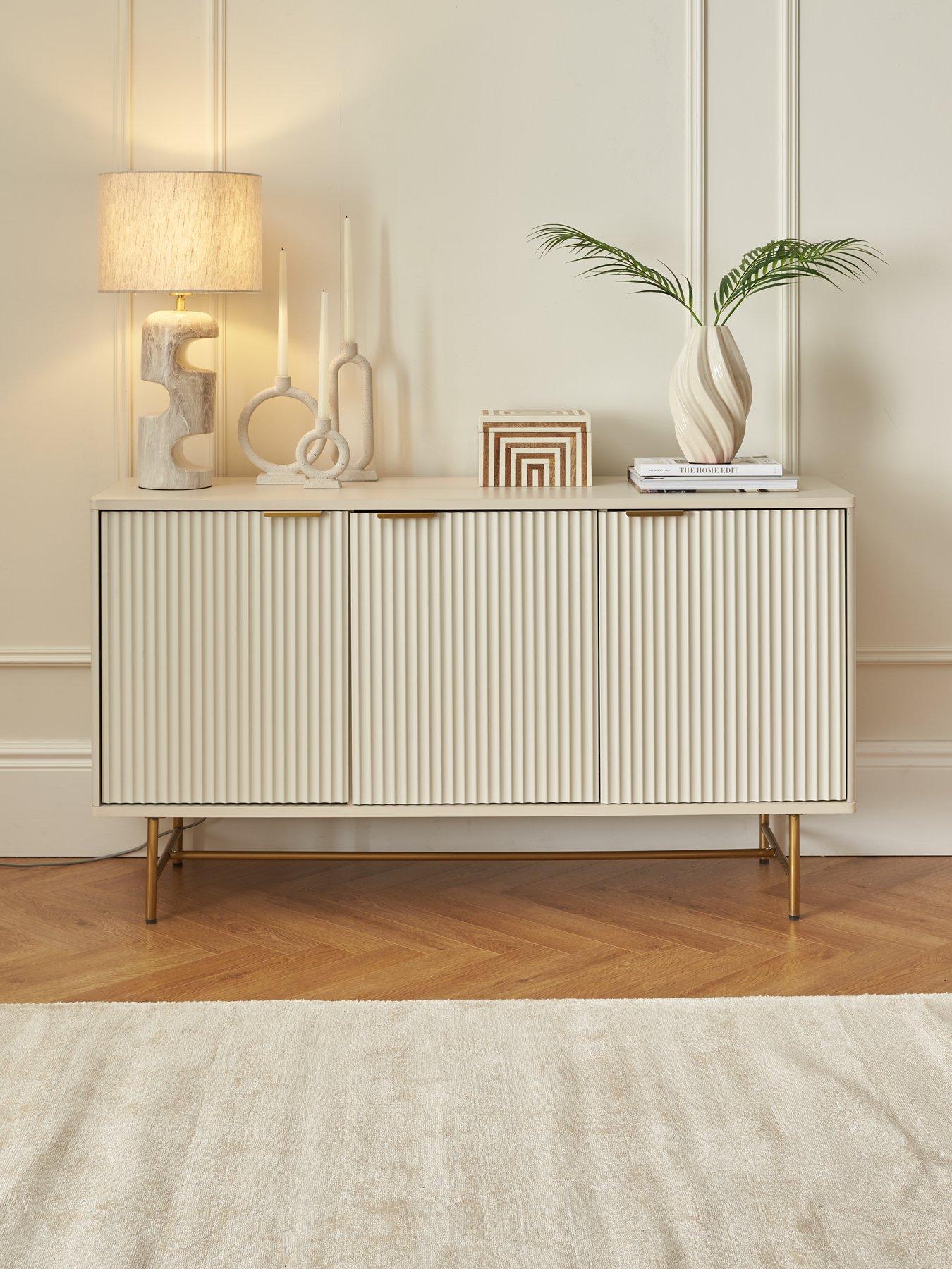 Very Home Cora Large 3 Door Sideboard - Ivory/Brass | very.co.uk