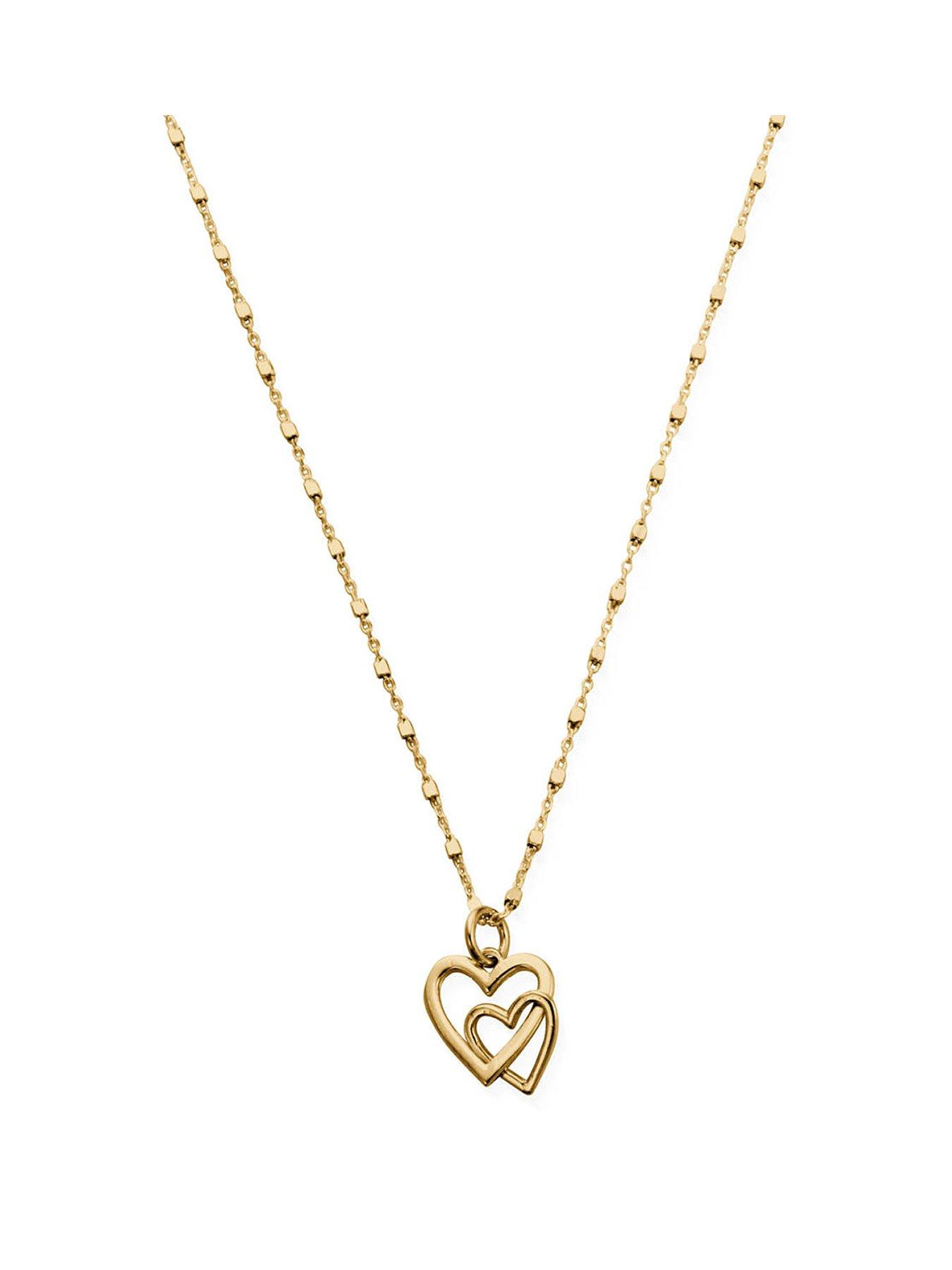 Product photograph of Chlobo Gold Delicate Cube Chain Interlocking Love Heart Necklace from very.co.uk