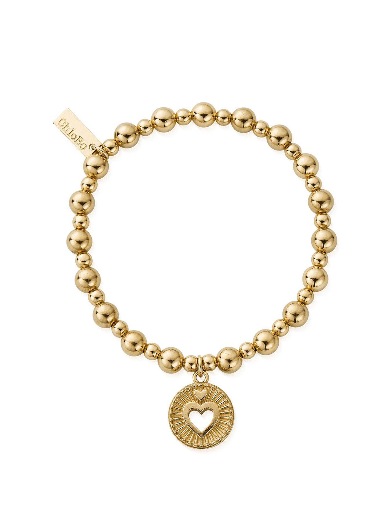 Product photograph of Chlobo Gold Mini Small Ball Guiding Heart Bracelet from very.co.uk