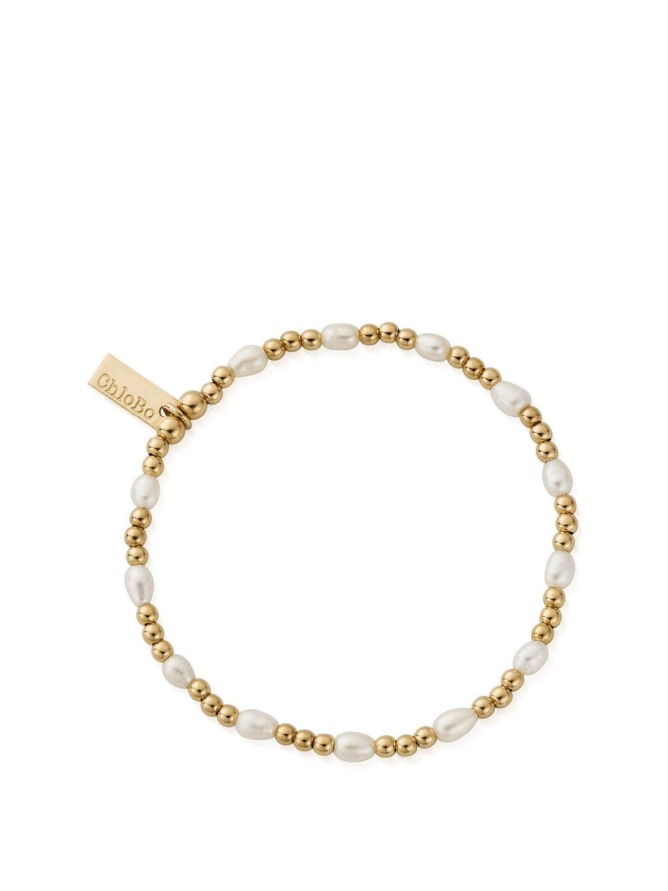 Product photograph of Chlobo Gold Cute Charm Pearl Bracelet from very.co.uk