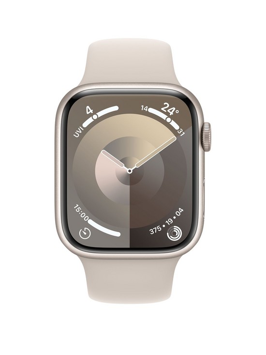 stillFront image of apple-watch-series-9-gps-45mm-starlight-aluminium-case-with-starlight-sport-band