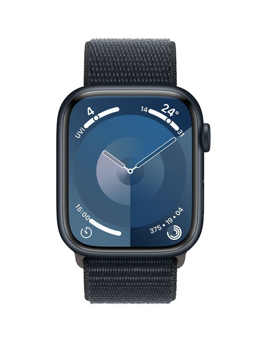 stillFront image of apple-watch-series-9-gps-45mm-midnight-aluminium-case-with-midnight-sport-loop