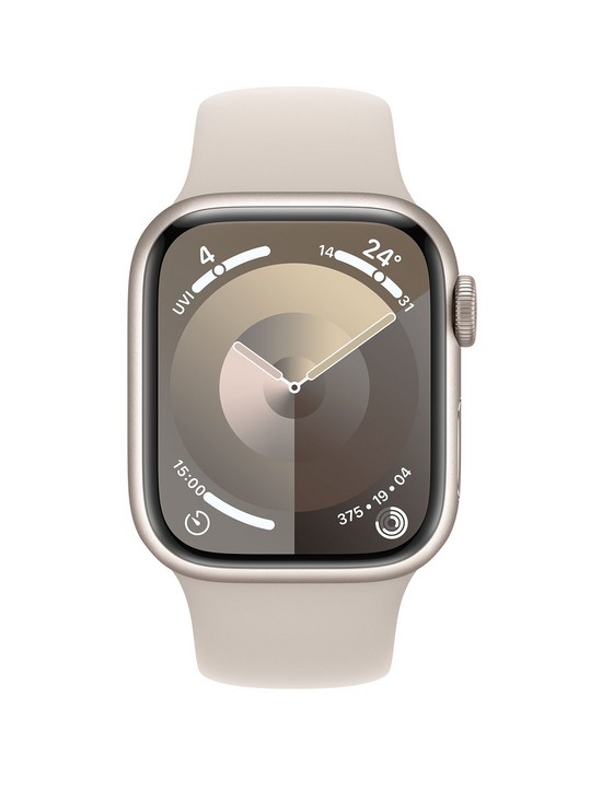 stillFront image of apple-watch-series-9-gps-41mm-starlight-aluminium-case-with-starlight-sport-band