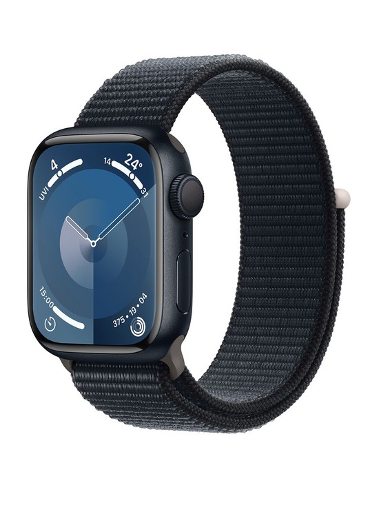 front image of apple-watch-series-9-gps-41mm-midnight-aluminium-case-with-midnight-sport-loop