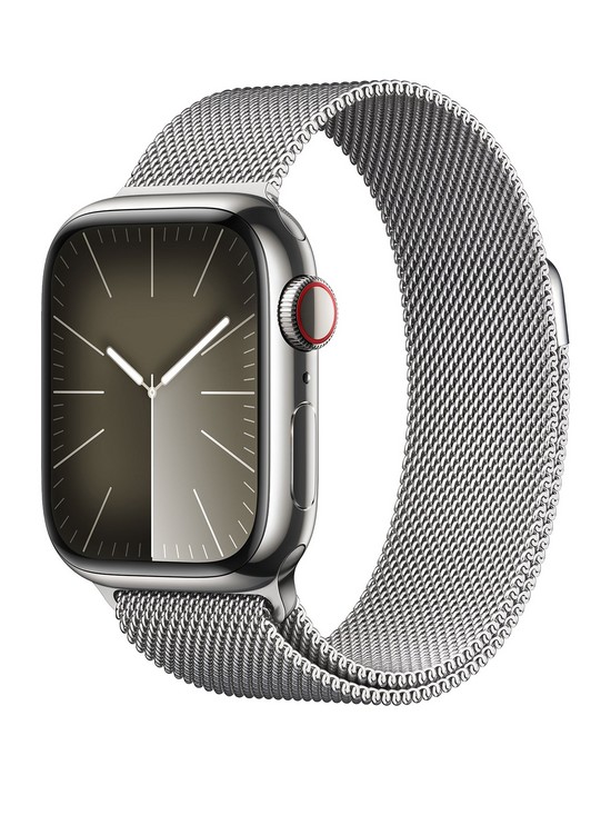 front image of apple-watch-seriesnbsp9-gps-cellular-41mm-silver-stainless-steel-case-with-silver-milanese-loop