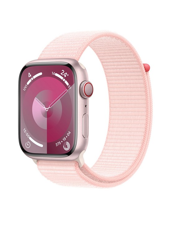 front image of apple-watch-seriesnbsp9-gps-cellular-45mm-pink-aluminium-case-with-light-pink-sport-loop
