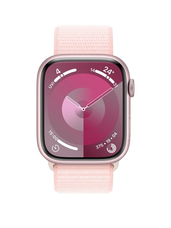 stillFront image of apple-watch-seriesnbsp9-gps-cellular-45mm-pink-aluminium-case-with-light-pink-sport-loop