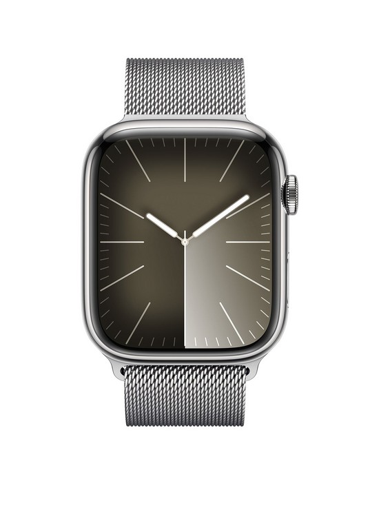 stillFront image of apple-watch-seriesnbsp9-gps-cellular-45mm-silver-stainless-steel-case-with-silver-milanese-loop