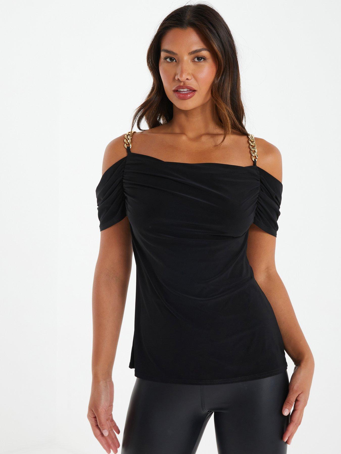 Quiz Black Bardot Chain Strap Top