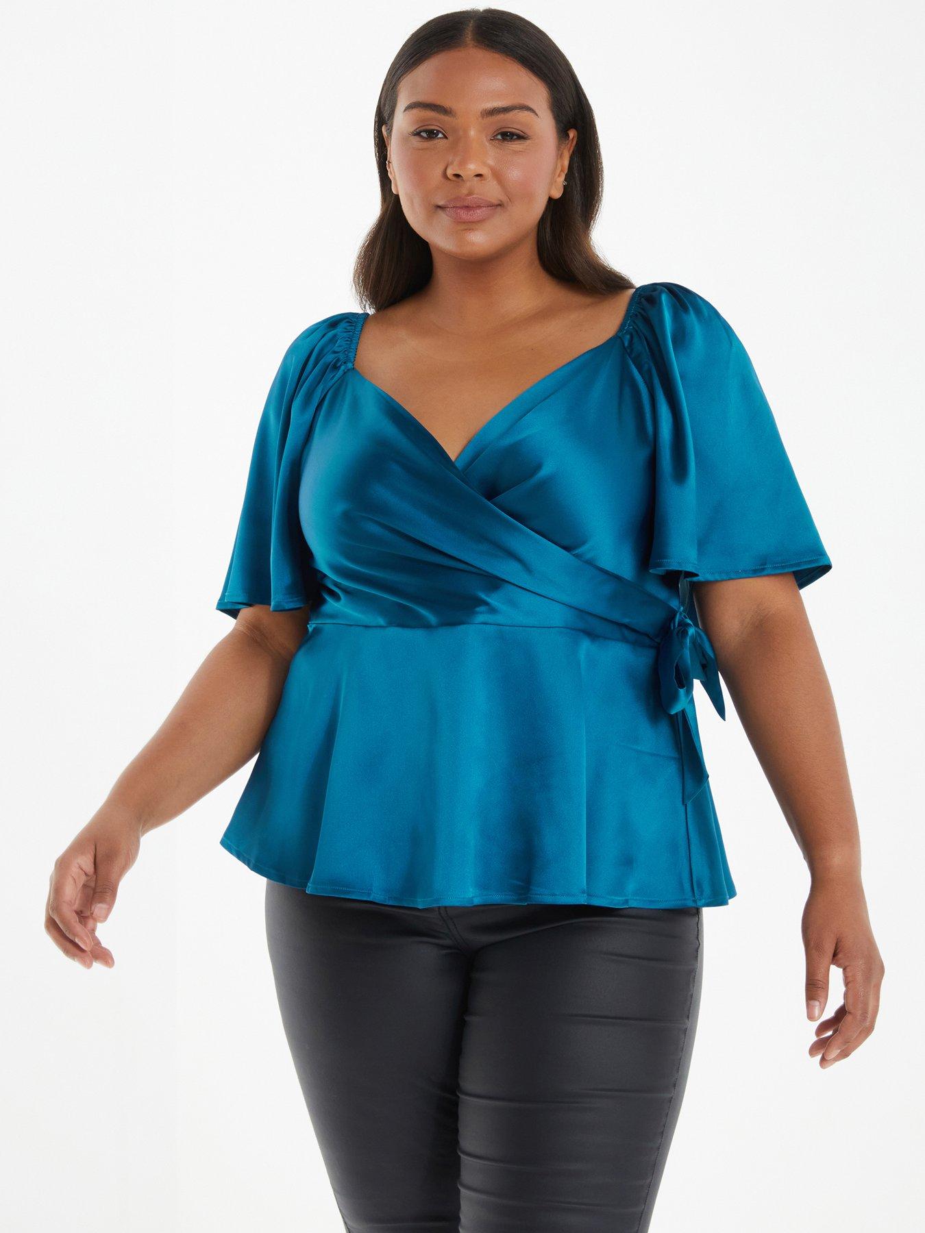 Mock Neck Ruffle Peplum Top, Navy  Ladies tops fashion, Plus size