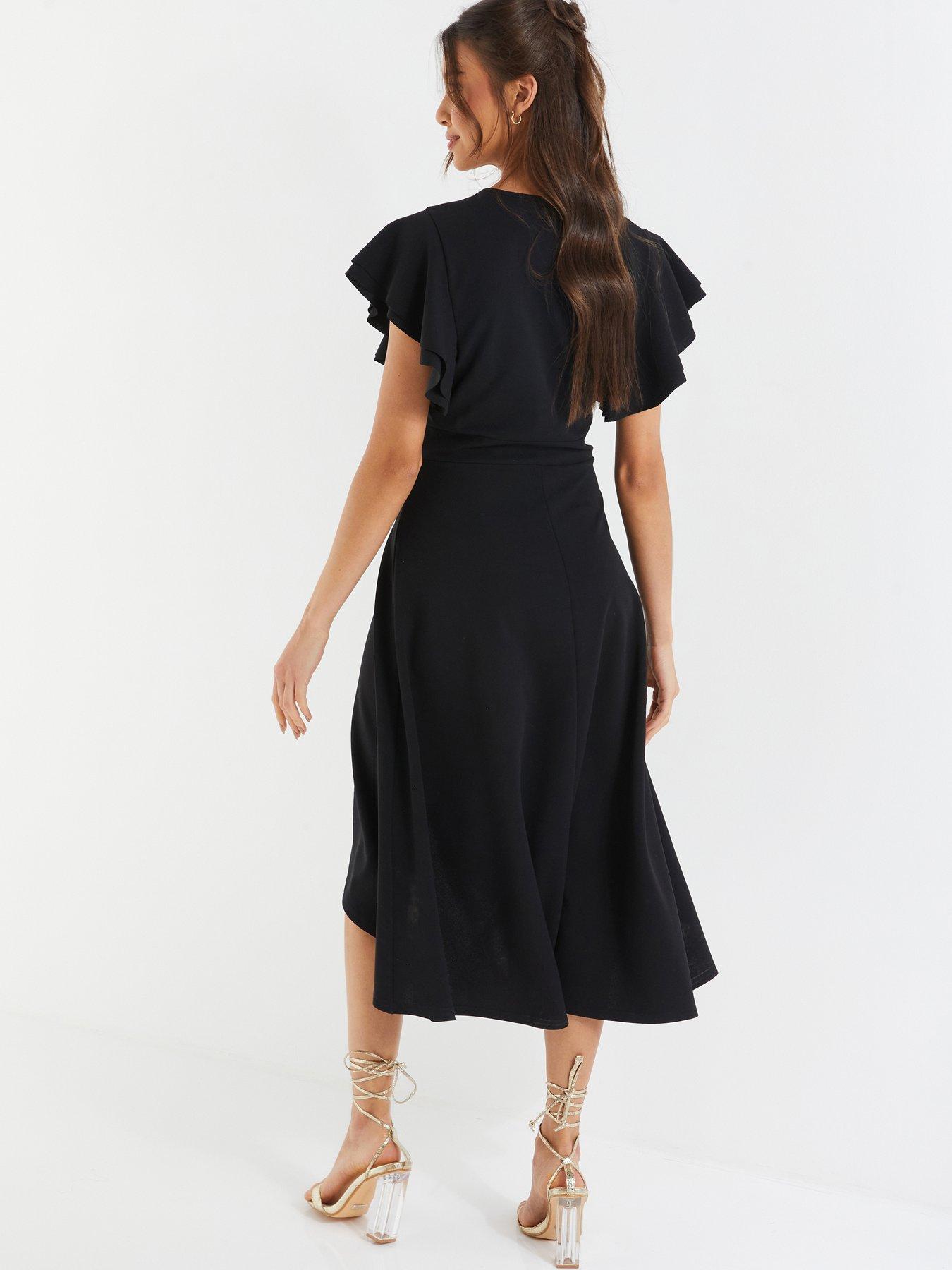 Quiz Black Wrap Dip Hem Midi Dress Very