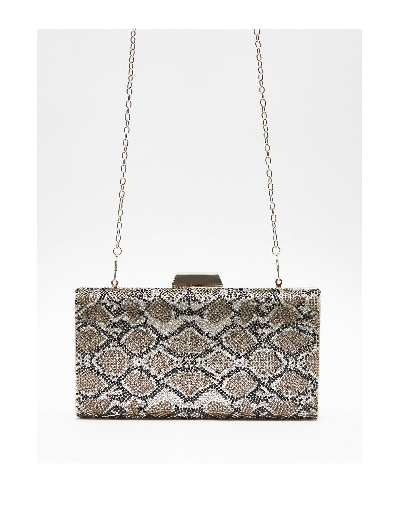 Silver diamante box online clutch bag