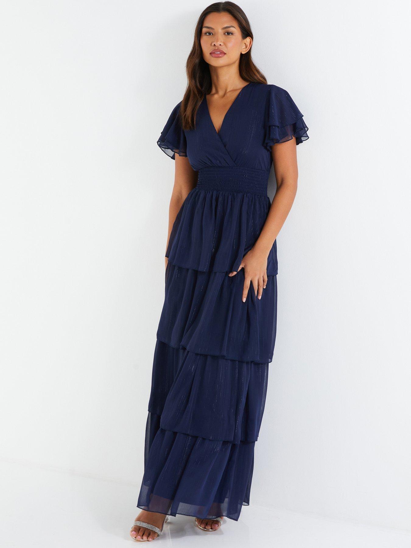 Quiz navy chiffon high neck store maxi dress